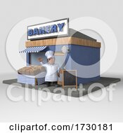 3d Male Chef Outside A Bakery On A Shaded Background by KJ Pargeter