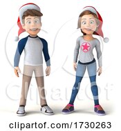 3d Casual Young Man And Woman Wearing Santa Hats On A White Background by Julos