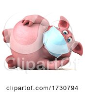 3d Chubby Pig Wearing A Mask On A White Background
