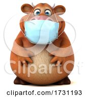 3d Brown Cow Wearing A Mask On A White Background