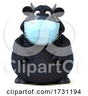3d Black Bull Wearing A Mask On A White Background