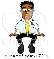 Black Businessman Mascot Cartoon Character Sitting