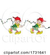 Poster, Art Print Of Elves Pulling A String Of Christmas Lights