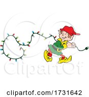 Poster, Art Print Of Elf Pulling A String Of Christmas Lights