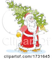 Poster, Art Print Of Santa Claus Carrying A Fresh Cut Christmas Tree
