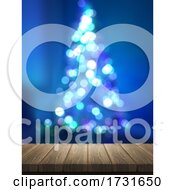 Poster, Art Print Of 3d Wooden Table Looking Out To A Defocussed Christmas Tree