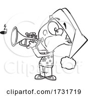Poster, Art Print Of Cartoon Boy Playing Christmas Music With A Trumpet