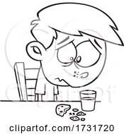 Poster, Art Print Of Cartoon Boy Sadly Looking At A Crumbled Cookie