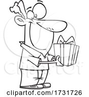 Poster, Art Print Of Cartoon Guy Holding A Gift