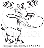 Poster, Art Print Of Cartoon Christmas Reindeer Waring A Face Mask
