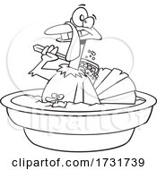 Cartoon Happy Turkey Bird Taking A Bath