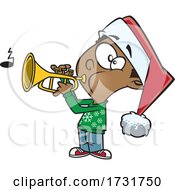 Cartoon Boy Playing Christmas Music With A Trumpet