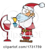 Cartoon Christmas Santa Claus Wearing A Mask And Ringing A Bell by toonaday