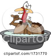 Cartoon Happy Turkey Bird Taking A Bath
