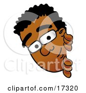 Clipart Picture Of A Curious Black Businessman Mascot Cartoon Character Peeking Around A Corner by Toons4Biz