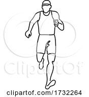 Poster, Art Print Of Male Marathon Runner Running Front View Line Drawing Black And White
