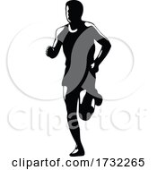 Poster, Art Print Of Marathon Runner Running Front Silhouette Retro Blakc And White