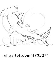Poster, Art Print Of Scalloped Hammerhead Shark Or Sphyrna Lewini Jumping Continuous Line Drawing Black And White