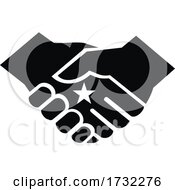 Two Hands In Business Handshake With Star In The Center Retro Style Black And White by patrimonio