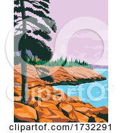 Poster, Art Print Of Acadia National Park In Southwest Of Bar Harbor Maine United States Wpa
