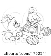 Poster, Art Print Of Easter Eggs Bunny And Chick Coloring Book Cartoon