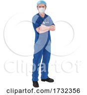 Nurse Or Doctor In Scrubs And Surgical Mask PPE by AtStockIllustration