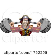 Poster, Art Print Of Pirate Weight Lifting Barbell Cartoon Mascot
