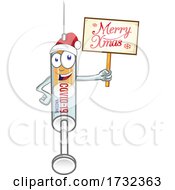 Covid 19 Syringe Vaccine Mascot Character Holding A Merry Xmas Sign by Domenico Condello