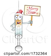 Syringe Mascot Character Holding A Merry Xmas Sign