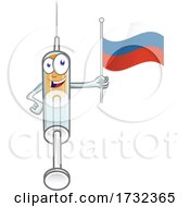 Poster, Art Print Of Vaccine Syringe Mascot Character Holding A Russian Flag