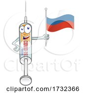 Covid 19 Syringe Vaccine Mascot Character Holding A Russian Flag
