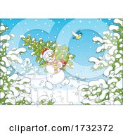 Poster, Art Print Of Snowman Carrying A Tree