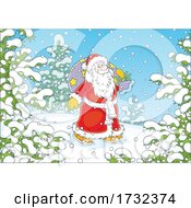 Poster, Art Print Of Santa Claus Carrying A Sack In The Snow