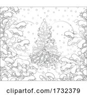 Poster, Art Print Of Tiny Santa Claus Under A Christmas Tree In The Snow