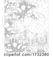 Poster, Art Print Of Snow Flocked Branches Framing A Winter Village