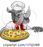 Poster, Art Print Of Rhino Pizza Chef Cartoon Restaurant Mascot Sign