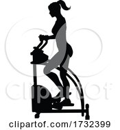 Poster, Art Print Of Gym Woman Silhouette Elliptical Cross Fit Machine