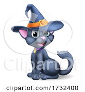Poster, Art Print Of Halloween Black Cat In Witch Hat Cartoon