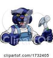 Poster, Art Print Of Panther Carpenter Handyman Builder Holding Hammer