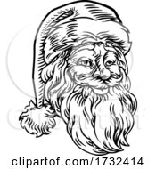 Poster, Art Print Of Christmas Santa Claus Face Retro Woodcut Style
