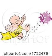 Cartoon New Year 2021 Baby Kicking A Corona Virus