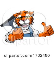 Poster, Art Print Of Tiger Car Or Window Cleaner Holding Squeegee