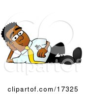 Poster, Art Print Of Black Businessman Mascot Cartoon Character Resting His Head On His Hand