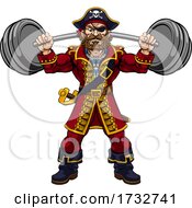 Poster, Art Print Of Pirate Weight Lifting Barbell Cartoon Mascot