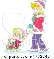 Mother Pushing Her Daughter In A Sled Stoller