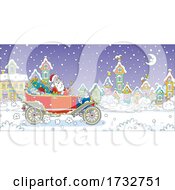 Poster, Art Print Of Santa Claus Driving A Vintage Car Through A Town