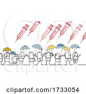 Stick People Using Umbrellas To Protect Themselves From Raining Vaccines