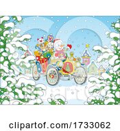 Poster, Art Print Of Snowman Driving Toys In A Vintage Car