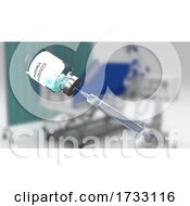 3D Medical Background With Covid Vaccine Image Against Defocussed Hospital Bed