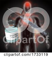3D Medical Background With Covid Vaccine Against Defocussed Male Figure Image